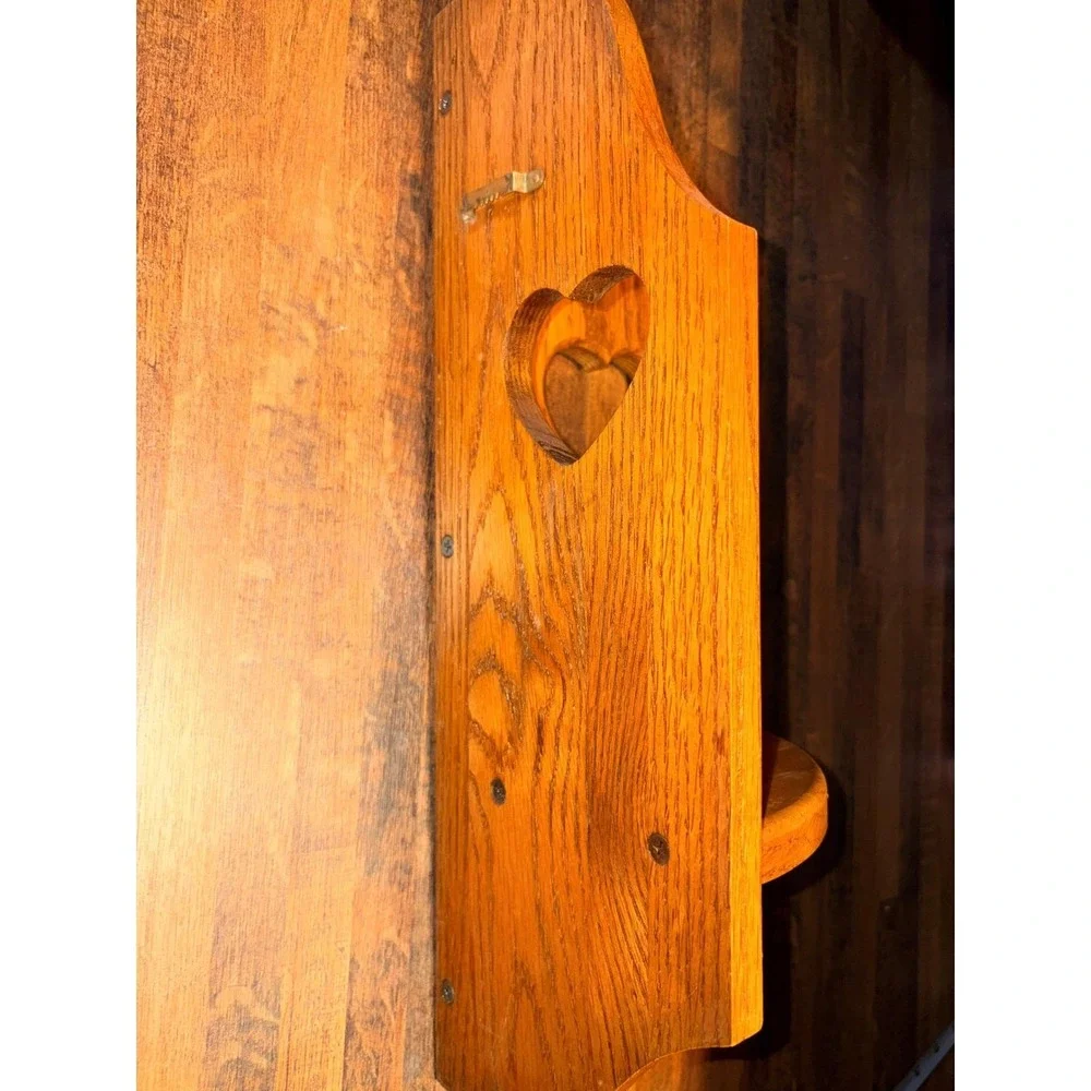 Vintage Oak Wood Corner Shelf Heart Cutouts Rustic Country Farmhouse Wall Decor